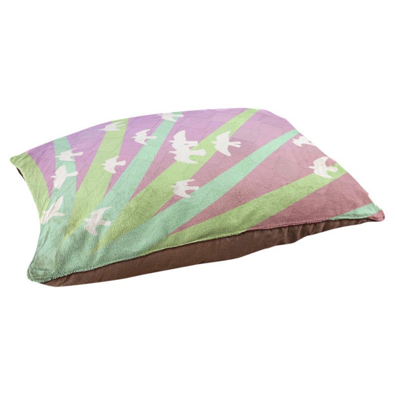Coussin stylisés d’oiseaux et de soleil Burien, L 19,5 po x l 29,5 po, Vert / rose / brun foncé