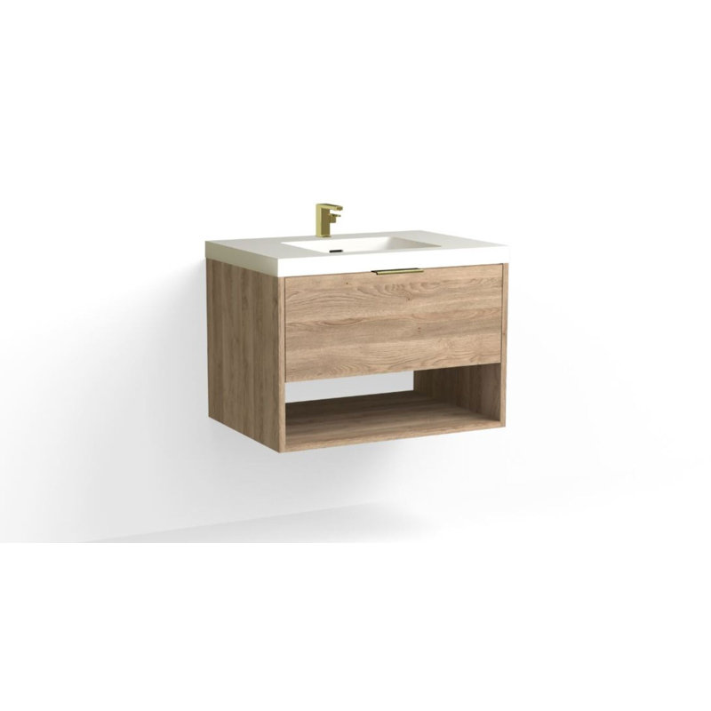 Modo 30" W Wall Mounted Single Bathroom Vanity, Matte White/Single, Matte Black, White Acrylic