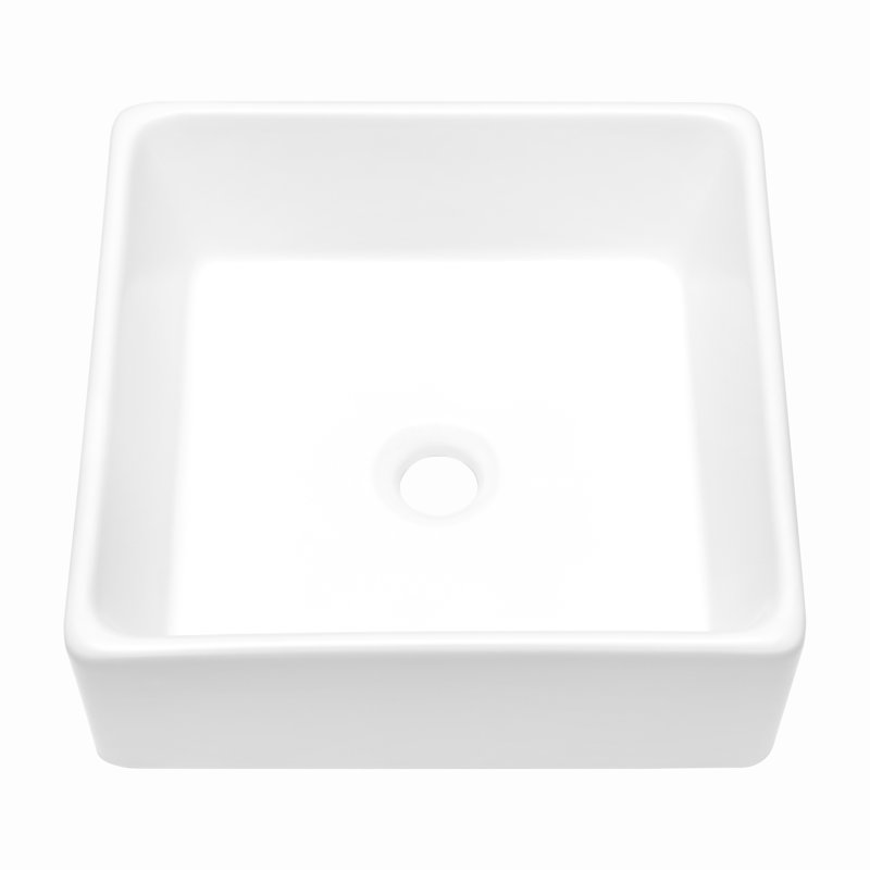 15X15 Inch White Ceramic Vessel Sink For Bathroom - European Modern Design, Low Water Absorption, Above Counter Installation Square 15X15x5.5 Inch, Smooth Surface, Stain , Outdoor