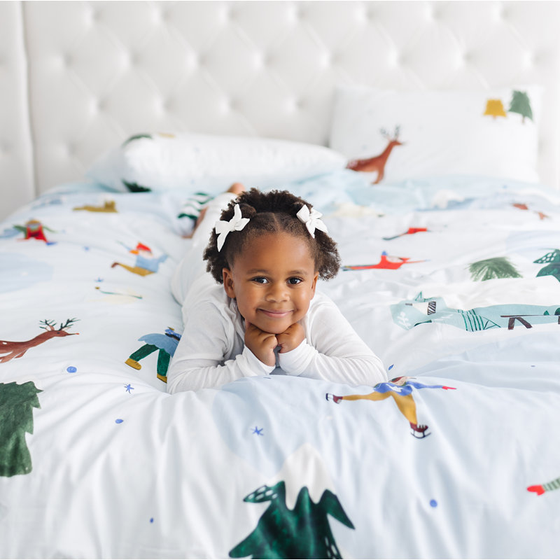 Ensemble de housse de couette et taie d'oreiller 100% coton Snowy Day, Housse de couette grand et 2 taies d'oreiller