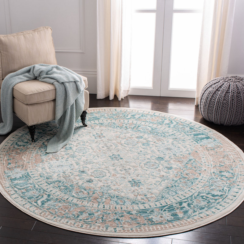 Tapis oriental turquoise / ivoire Alston, Rond 6 pi 7 po