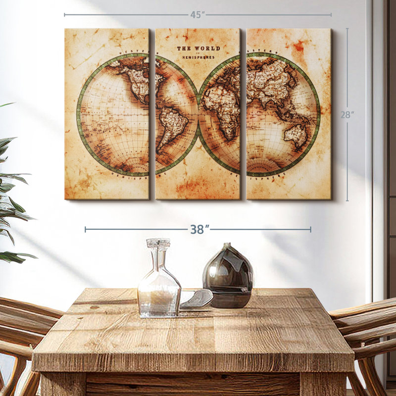 «Rustic Hemispheres Map» sur toile, H 28 po x l 45 po x P 1,25 po