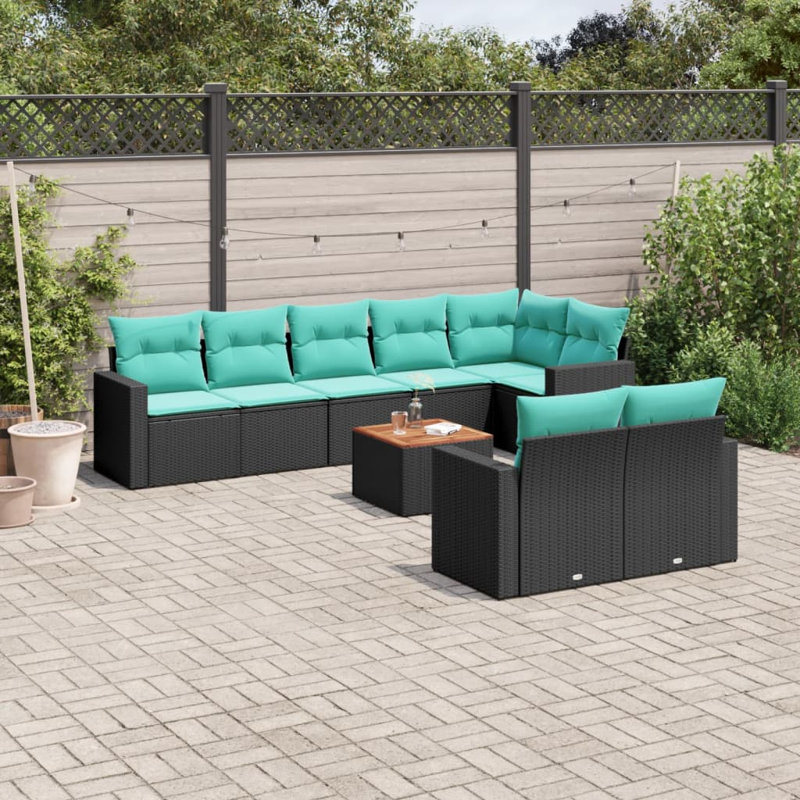  9 Piece Patio Sofa Set With Cushions Black Poly Rattan