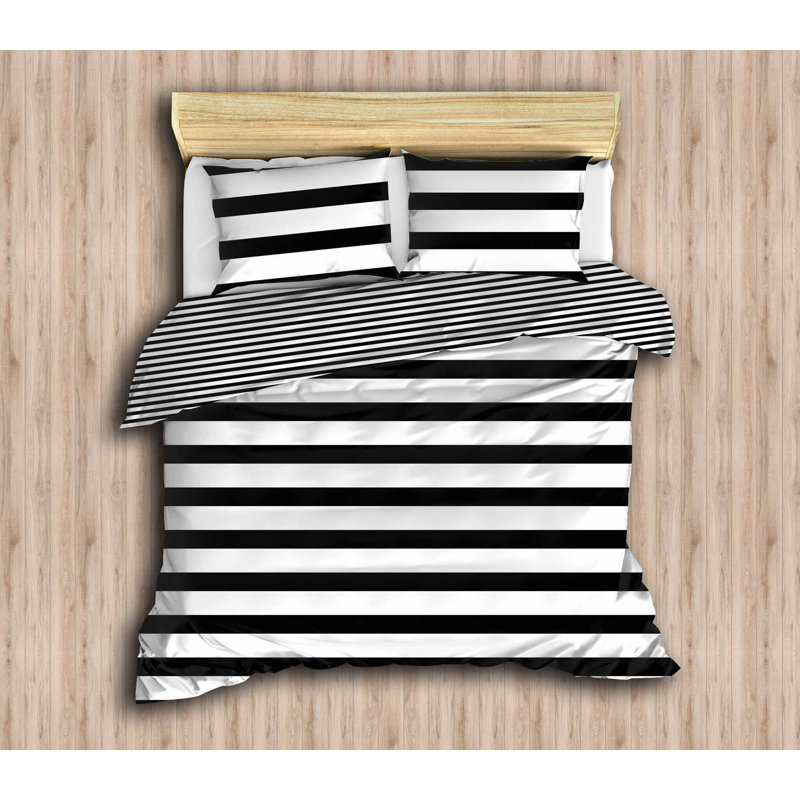 Ensemble de housse de couette en mélange de coton noir / blanc 4 pièces