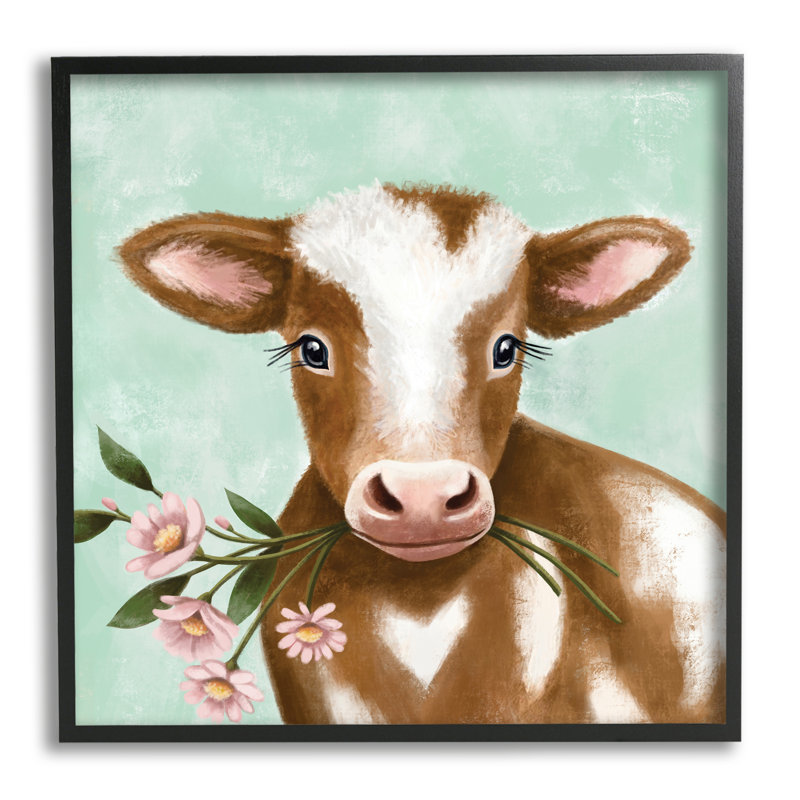 Bébé vache - impression, Giclée encadrée noir minuit, H 24 po x l 24 po x 1,5 po