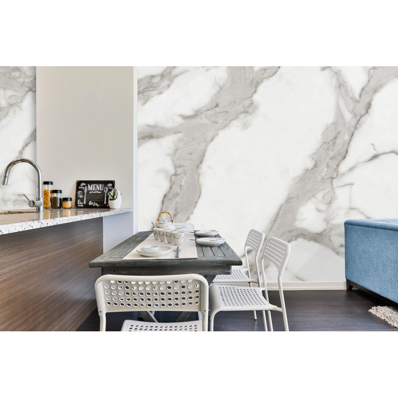 White Marble Wallpaper for Bathroom Vanity Wall - Realistic Stone Texture Mural - Luxury Peel and Stick Modern Spa Wall Art Gift, Suitable For All Textured Walls