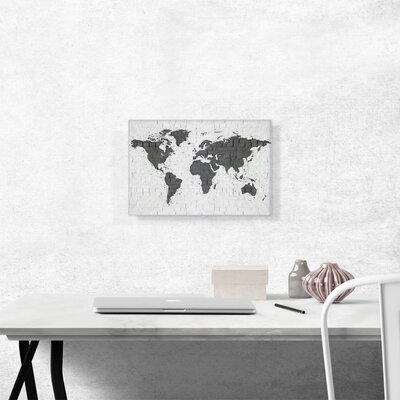 Dark Gray Printed White Brick World Map Globe - Wrapped Canvas Graphic Art Print -  ARTCANVAS, ACIMAP6-1S-18x12