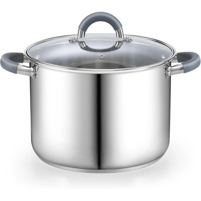 Marmite de 12 pintes en acier inoxydable avec couvercle Cook N Home Basics, marmite pour pâtes, soupe, poignée en silicone Stay-Cool, marmite avec chauffage uniforme, va au four, batterie de cuisine pour la mise en conserve, l'ébullition, le mijotage