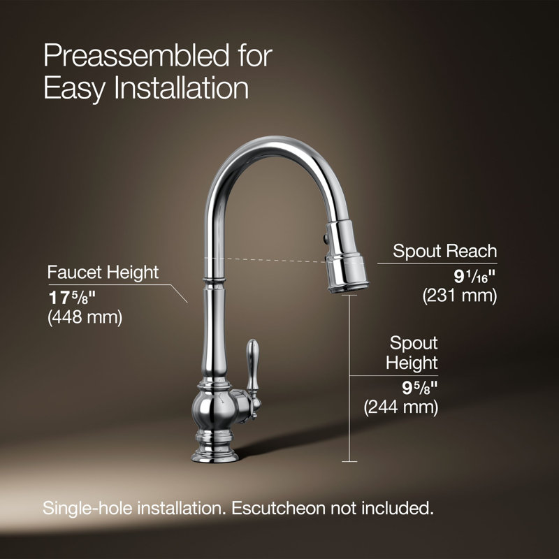 Artifacts® Pull Down Single Handle Kitchen Faucet, Polished Chrome