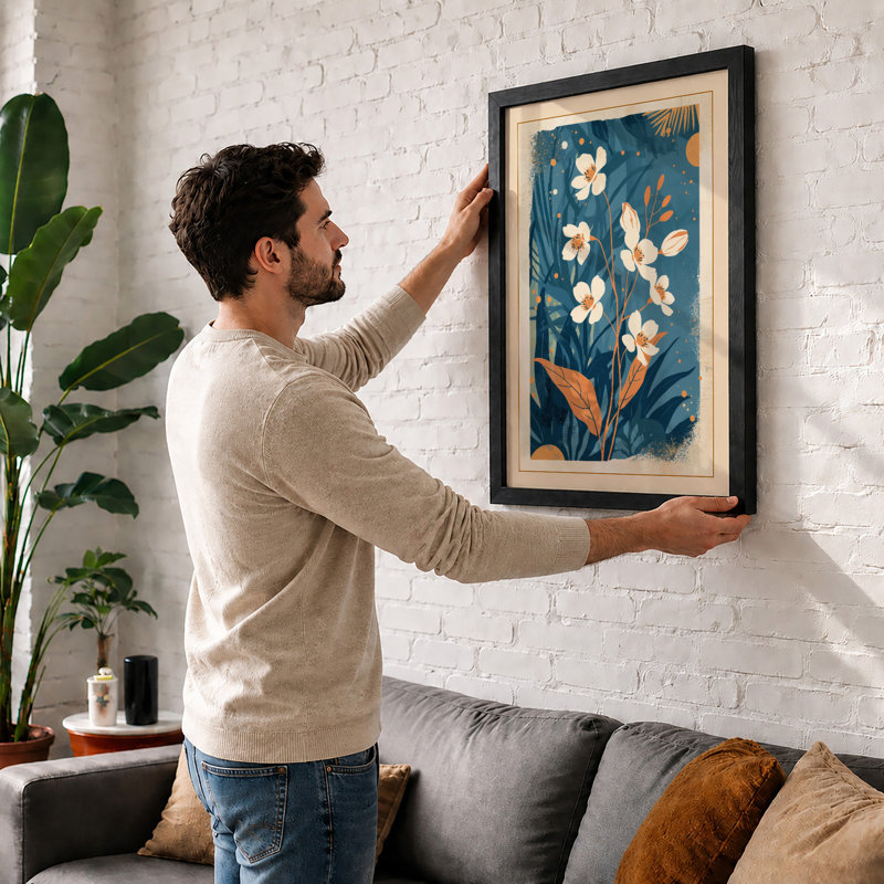 Garden In Teal Botanical - Print, Black, A3 - 42.0 x 29.7 cm