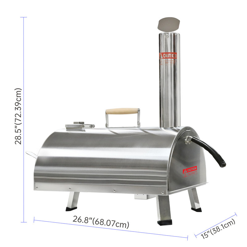 Silver Pizza Oven Outdoor 12" Semi-Automatic Rotatable Pizza Ovens Portable Stainless Steel Wood Fired Pizza Oven Pizza Maker With Built-In Thermometer Pizza Cutter Carry Bag