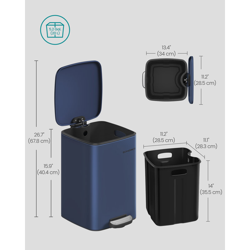 Clerfont Step On Kitchen Trash Can, Midnight Blue, 40.4cm H x 34cm W x 28.5cm D