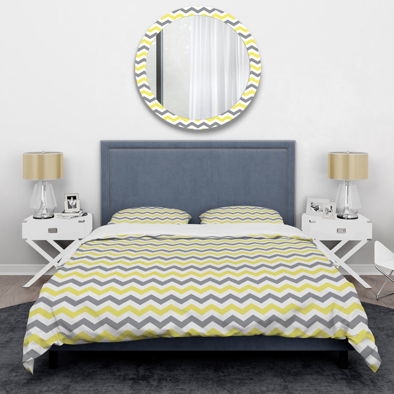 Ensemble de housse de couette en microfibre jaune / gris 3 pièces, Housse de couette double + 2 taies décoratives st