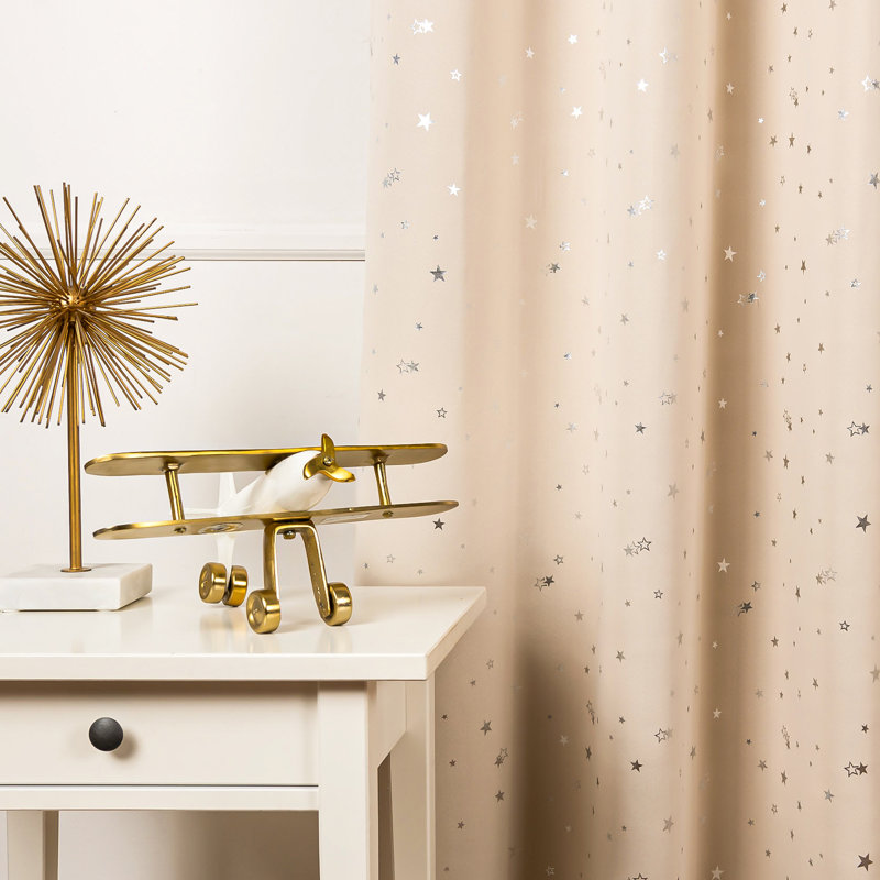 Silver Foil Star Blackout Curtains, Beige, 52" W x 84" L