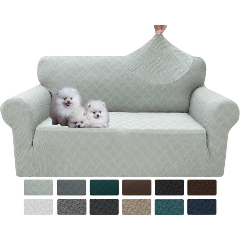 Box Cushion Sofa Slipcover, Silver/Gray, 42" H x 69" W x 3.08" D