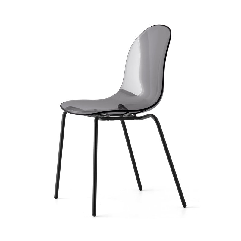 Chaise sans accoudoir Academy avec structure en métal, Transparent gris fumée / noir mat