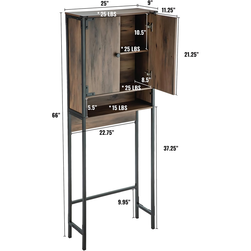 Industrial Style Over The Toilet Storage Organizer With Steel Frame And Adjustable Shelves For Bathroom Space Saving