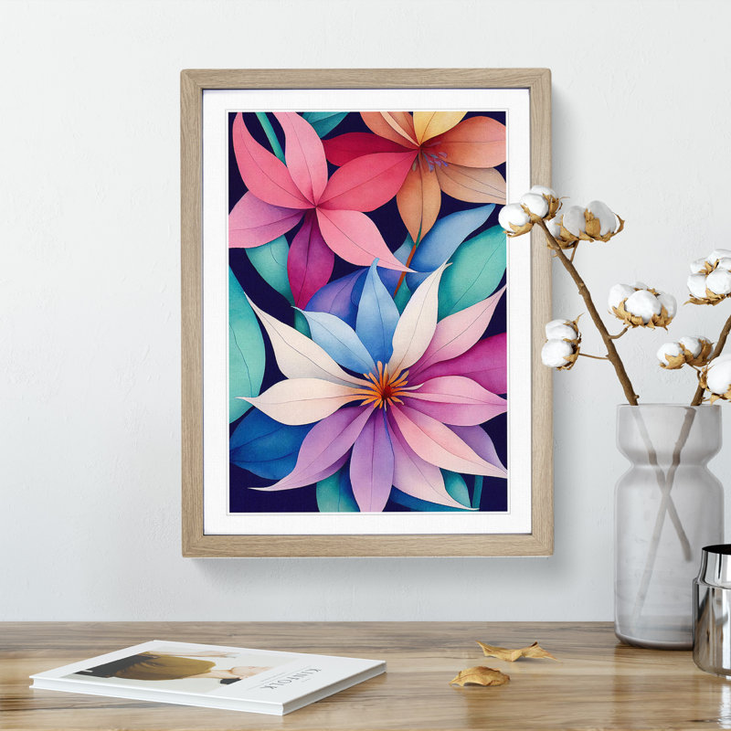 Entrancing Flowers No.4 - Single Picture Frame Print, 34cm H x 25cm W x 2cm D, Oak