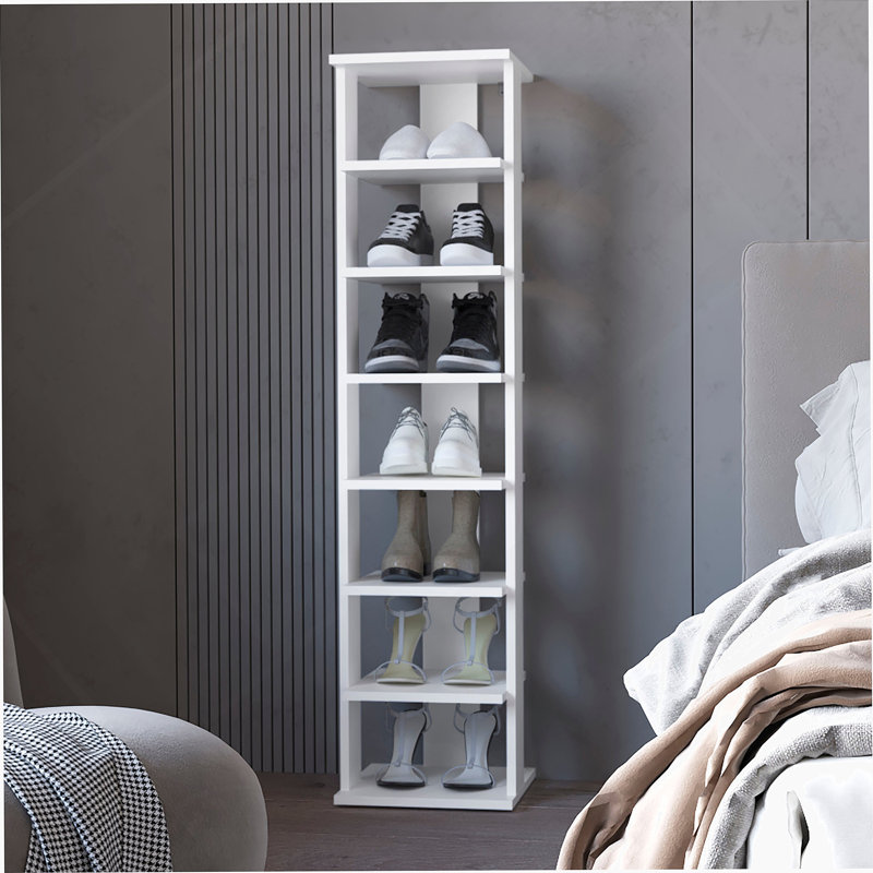 Grey Walnut 7-Tier Tall Vertical Shoe Rack, White