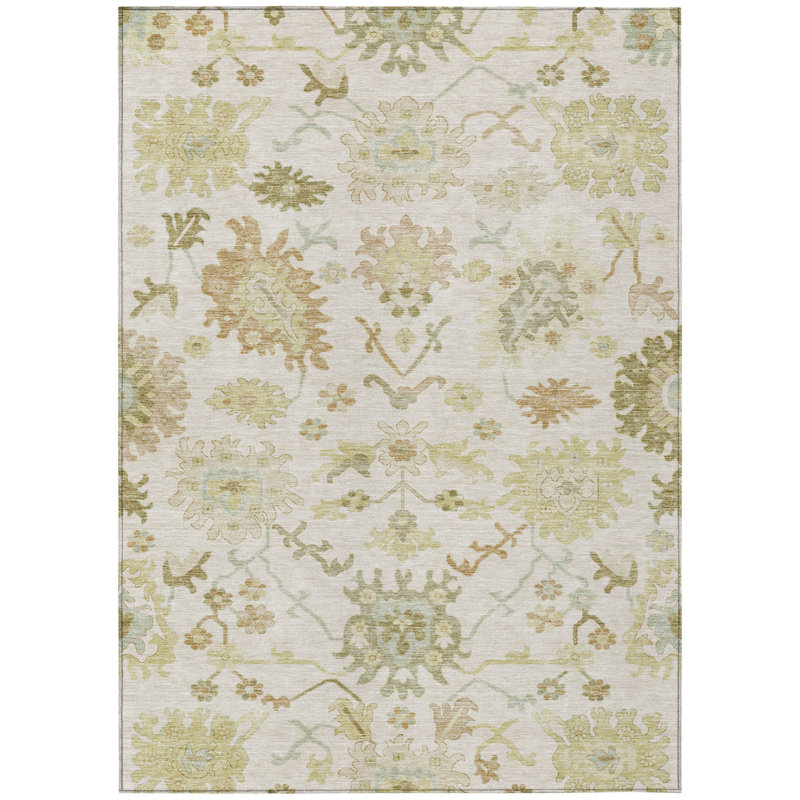 Tapis extérieur lavable floral ivoire et brun clair 3 pi x 5 pi