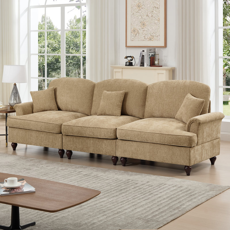 Grand canapé élégant Mid-Century, H 36,6 po x l 107,1 po x P 32,8 po, 3, Café clair