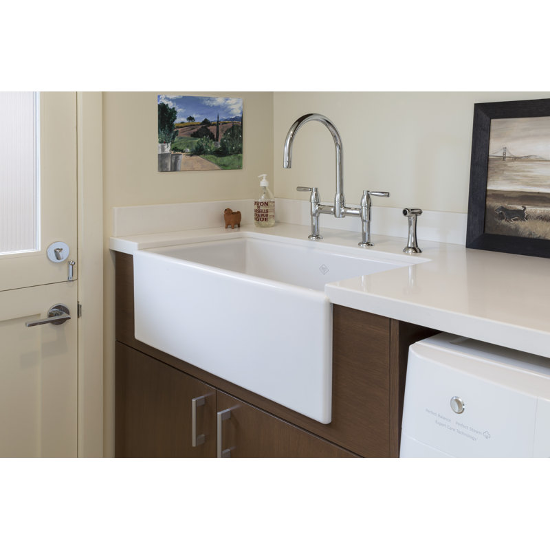 Holborn Bridge Kitchen Faucet With C-Spout and Side Spray, Unlacquered Brass, Lever