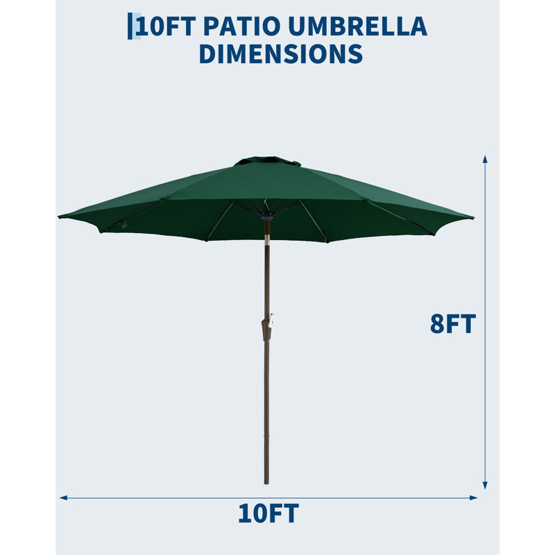 Parasol de table d'extérieur durable de 10 pi avec 8 nervures robustes, manivelle et inclinaison à bouton-poussoir pour piscine, terrasse, jardin, cour