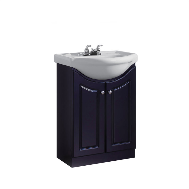 24" W x 19" D x 34" H Semi-Contemporary Euro Vanity in Navy with Ceramic Vanity Top in White, Black