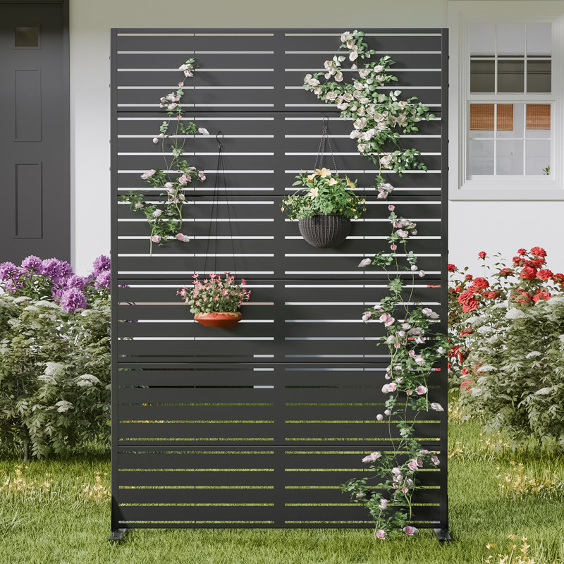 72" Metal Outdoor Privacy Screen, 72" H x 47" W x 16" D, Noir