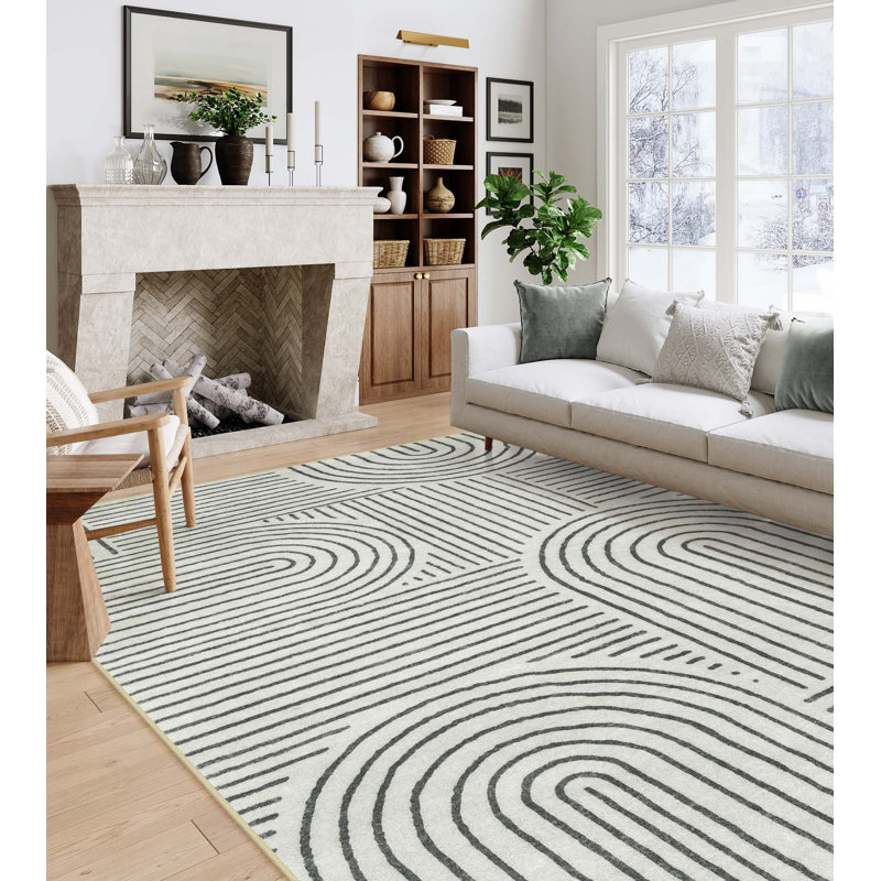Celeta Washable Abstract Japandi Rainbow Striped Black Area Rug - Colorful Modern Carpet for Living Room, Bedroom, or Office Decor
