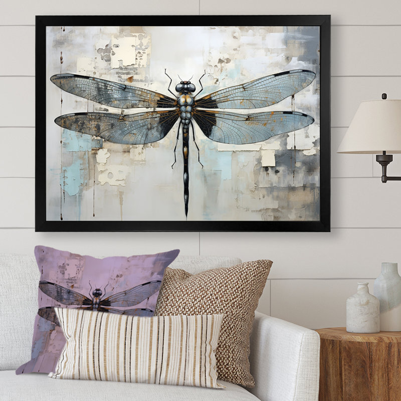 Dragonfly Delight IV - Libellule, art mural, H 30 po x l 40 po x P 1,5 po, Cadre simple noir
