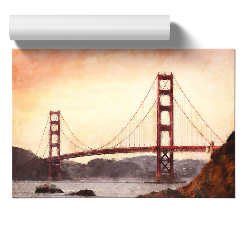 Golden Gate Bridge Painting - Frameless Print, 21cm H x 30cm W x 0.1cm D