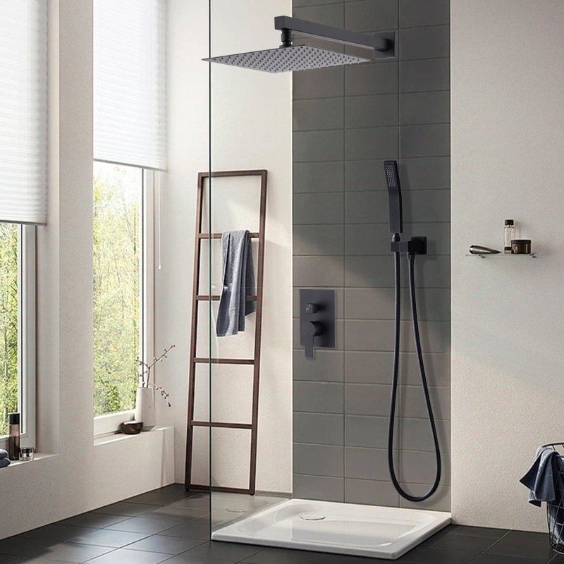 12 Inch Ceiling Mount Brushed Nickel Shower System Bathroom Luxury Rain Mixer Shower Combo Set Ceiling Rainfall Shower Head System