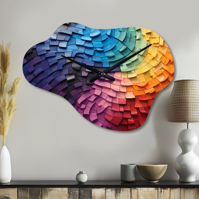 Canario Abstract Rainbow Colorful Arch Collage - Rainbow Asymmetrical Metal Clock, Traditional Cloud Wall Clock Print