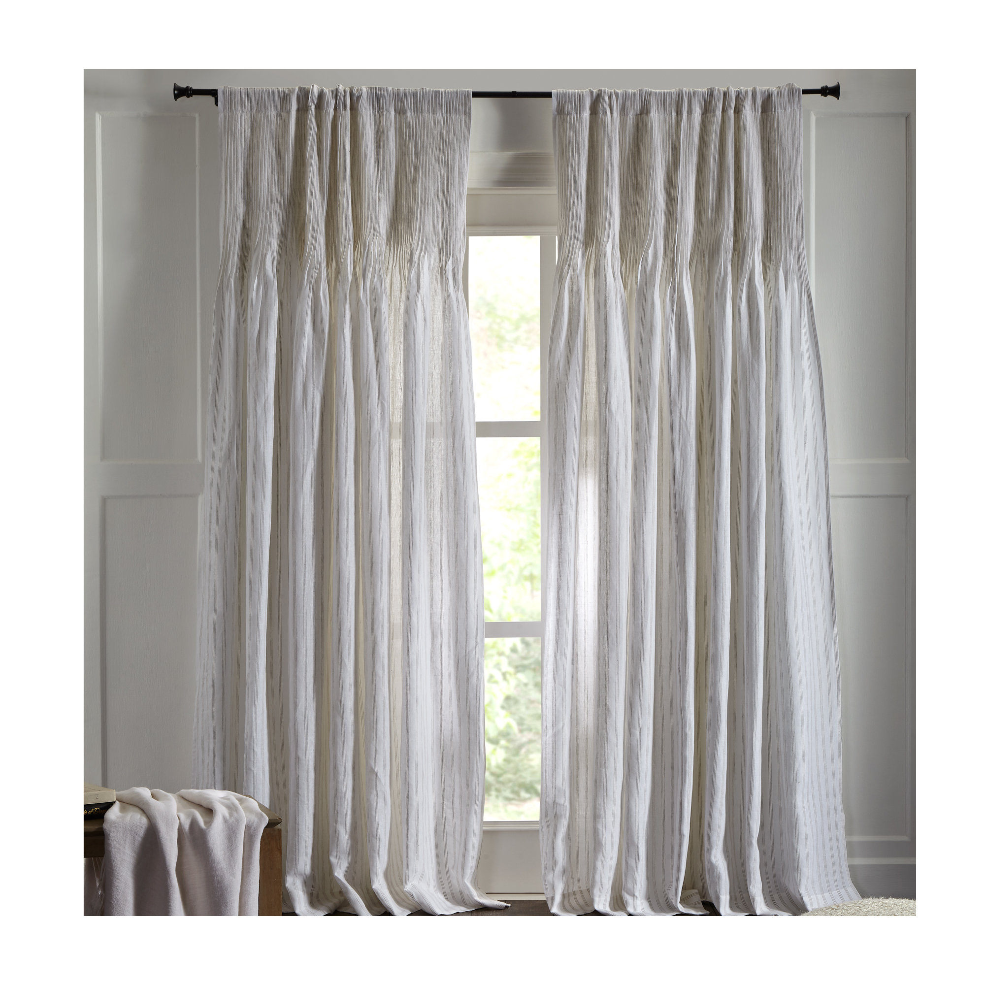 Semi Sheer 100% Linen Curtain, 32" W x 96" L