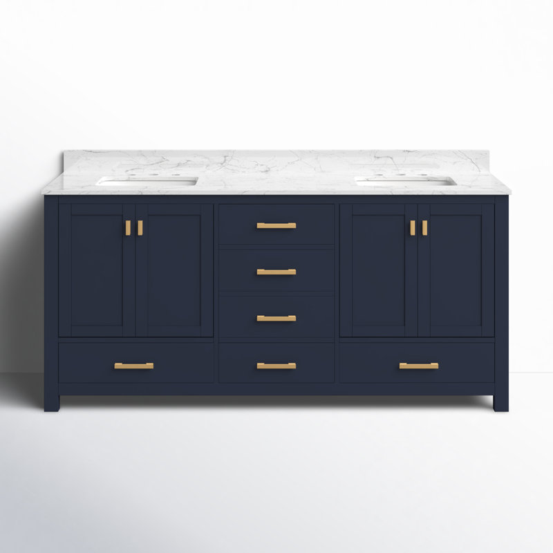Modero 72" Double Bathroom Vanity with Top, Navy Blue, Cala White Marble