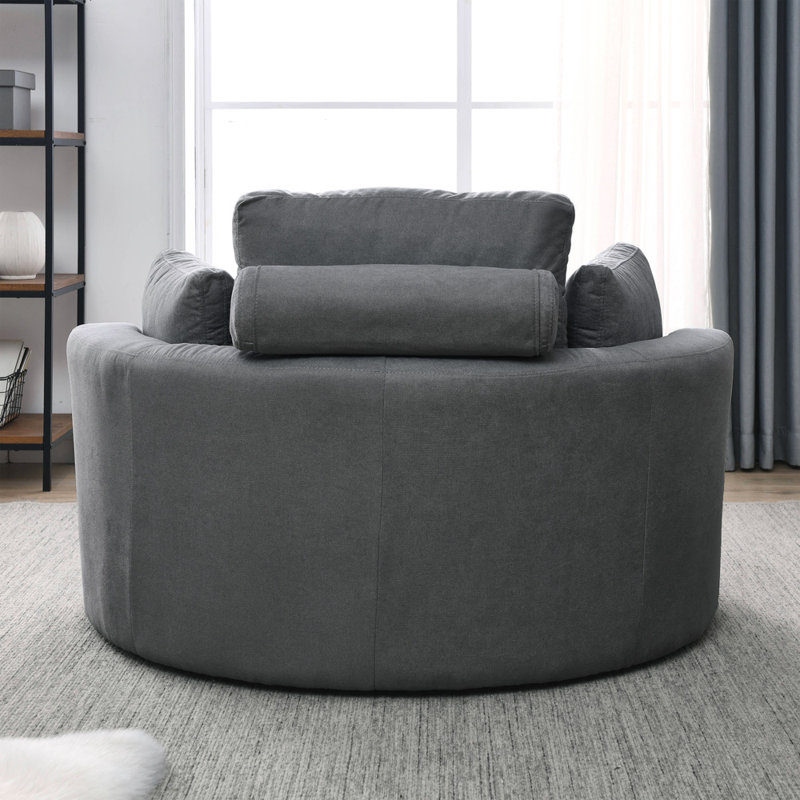 Ern Upholstered Swivel Barrel Chair with Ottoman, Dark Grey Linen