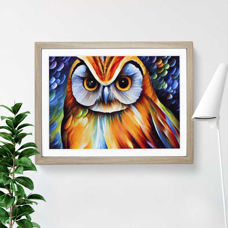 XH1022-6545X Owl Painting Vol.2 Abstract 1 Piece Single Picture Frame Wall Art, 34cm H x 46cm W, Grey