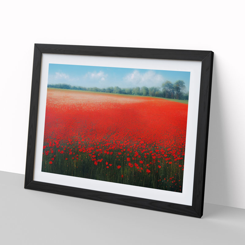 Inspirational Poppy Field Flowers - Single Picture Frame Print, Black, 46cm H x 64cm W x 2cm D