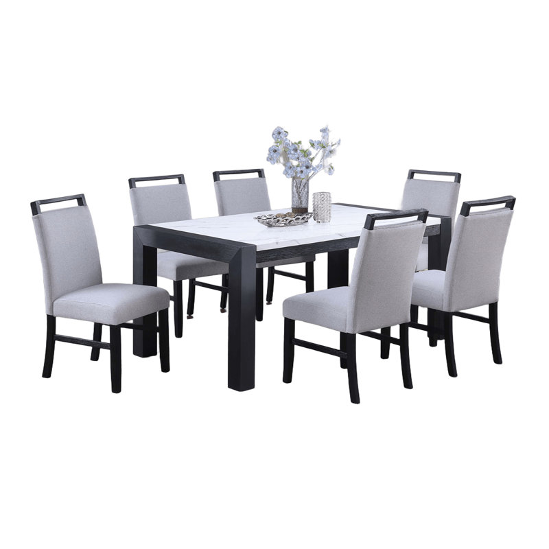 Ensemble de salle à manger de style moderne et 6 chaises d'appoint en faux marbre blanc
