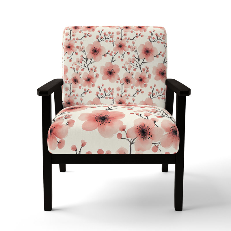 Chaise rembourrée Floral - Fauteuil Blush Blossoms, Accoudoirs carrés noirs