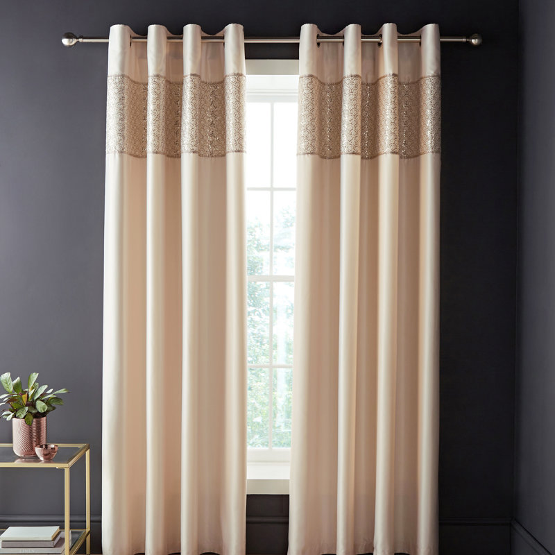 Deco Sequin Lined Eyelet Curtains, Gold