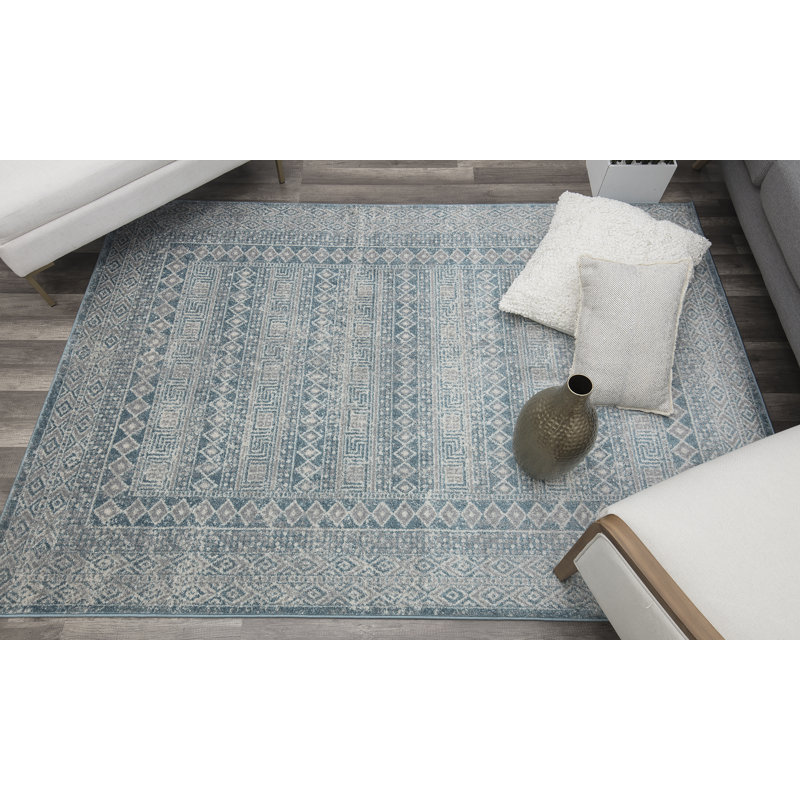Tapis bleu / gris Kidd Southwestern, Rectangle 5 pi x 7 pi