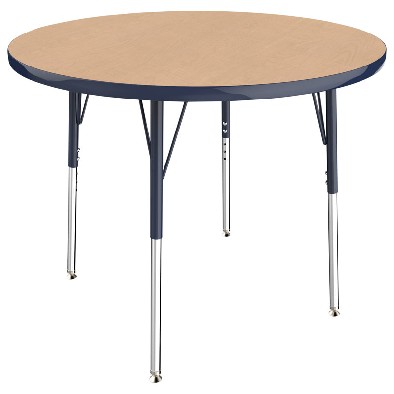 Table ronde à hauteur réglable, 36", Érable / bleu marine, Gris
