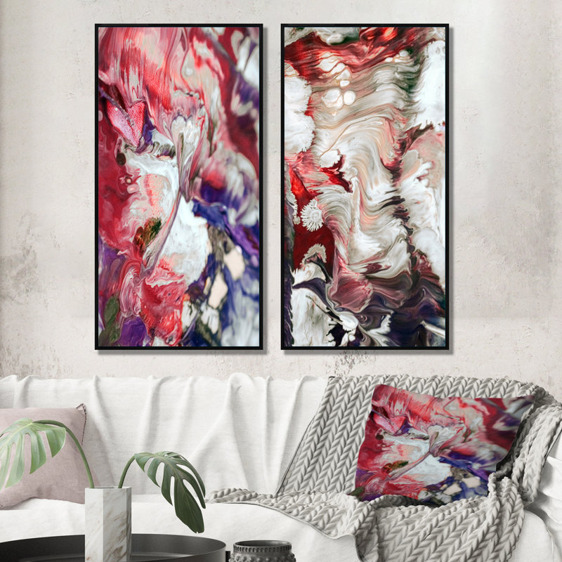 «Beautiful Mixed Abstract Fluid», ensemble de 2 peintures sur toiles, H 20 po x l 24 po x P 1 po, Cadre flottant noir