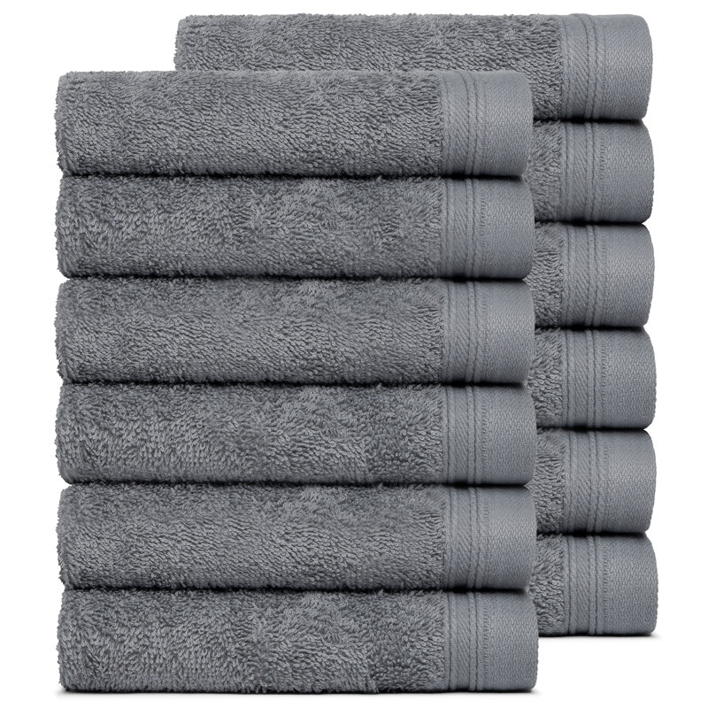 Graciela 12 Piece 100% Cotton Washcloth Set, Dark Gray