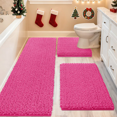 Ensemble de très grand tapis de salle de bain rose brillant 3 pièces Ultra Soft
