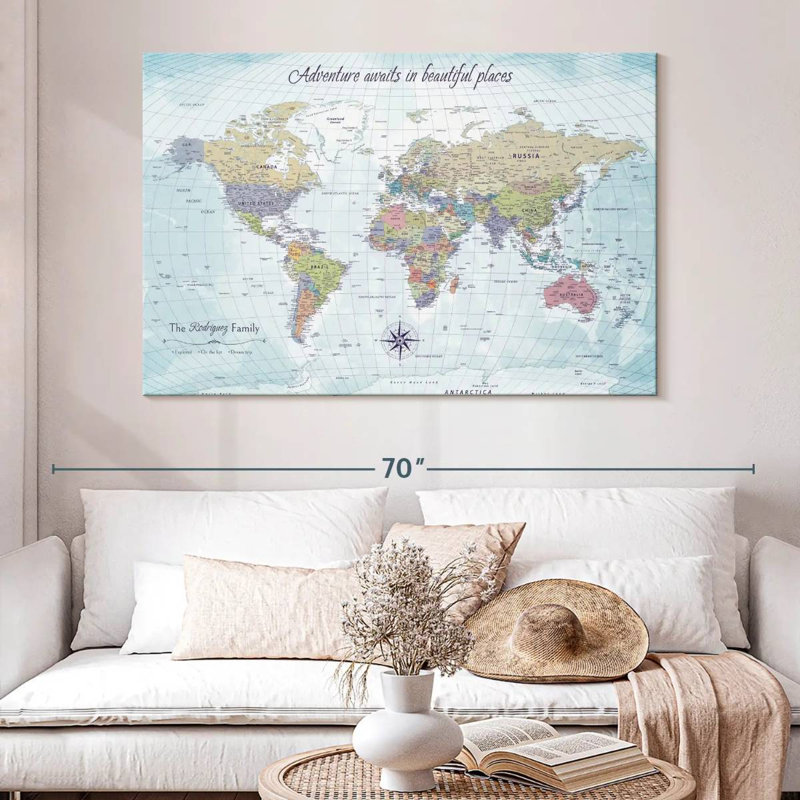 Carte du monde Personalized Places II, H 16 po x l 24 po, Oui