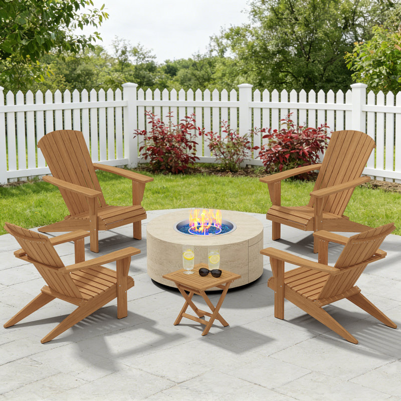 Ensemble de 5 chaises Adirondack d'extérieur en teck Grade A (4 chaises + 1 table d'appoint)