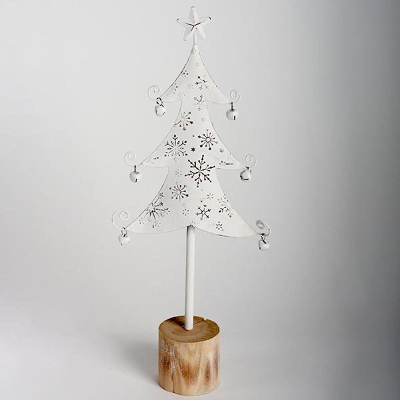 Figurine arbre avec des clochettes sur une base en bois